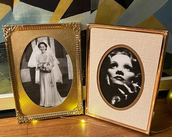 Antique Gold Picture Frame, Photo 5 x 7, Pressed Metal, Hollywood Regency, Vintage Design