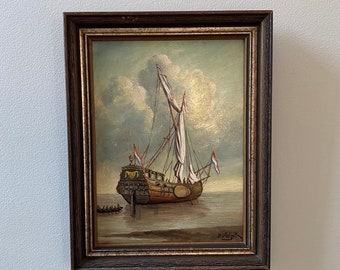 Original Painting Dutch Sailing Ship by Elisabeth Voigt Mini