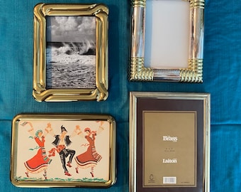 Gold Brass Small Picture Frame, Different Styles, Vintage Aged, Bookshelf Styling, Home Office Mini, Photo 5 x 7, 4 x 6