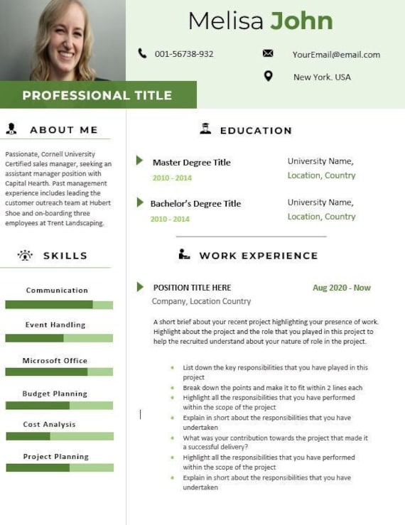 Modern Professional CV Resume Template With Photo Cover - Etsy