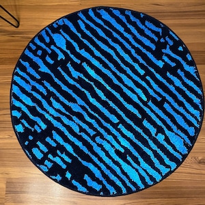 Circle Blue Rug , Handmade Bedroom Rug, Decorative Non Slip Circle Rugs, Line Modern Rug, Geometric Area Rugs, Hand Tufted Rug, Tufting image 1