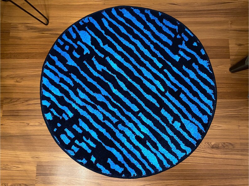 Circle Blue Rug , Handmade Bedroom Rug, Decorative Non Slip Circle Rugs, Line Modern Rug, Geometric Area Rugs, Hand Tufted Rug, Tufting image 1