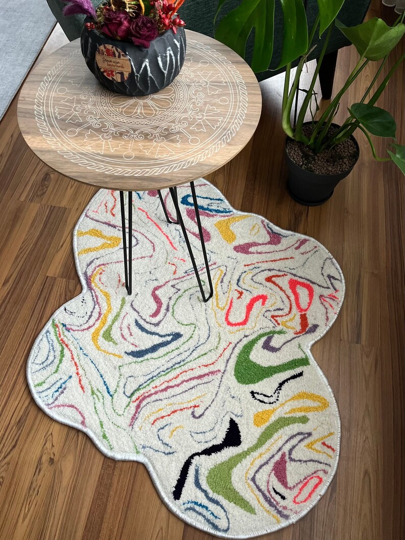 FLOW WHİTE RUG, Colorful Aesthetic Geometric Rug, Rugs for Bedroom Aesthetic Living Room Rug, Custom Tufted Rug, Hand Tufted Rug image 2