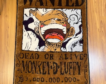 One Piece Tufted Rug, Anime Rug, Gift for Anime Lovers, Custom,Japanese Anime Rug, Wanted Poster Tufted Rug, Handmade Made To Order