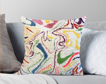 Flow Pillow, Punch needle Pillow,Fruit Pillow Cosy Decorative Embroidered CushionCover,Aesthetic Pillow,Handmade Pillow,Colorful Rug Cushion