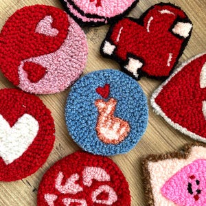 Mug Rug Coaster, Valentine Coaster, Punch Needle Coasters, Handmade Punch Needle,Handmade Gift, Valentines gift, Tufting Coaster