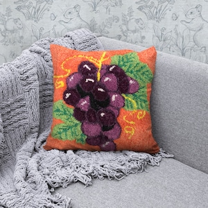 Grape Pillow,Punch needle Pillow,Fruit Pillow Cosy Decorative Embroidered CushionCover,Aesthetic Pillow,Handmade Pillow,Colorful Rug Cushion