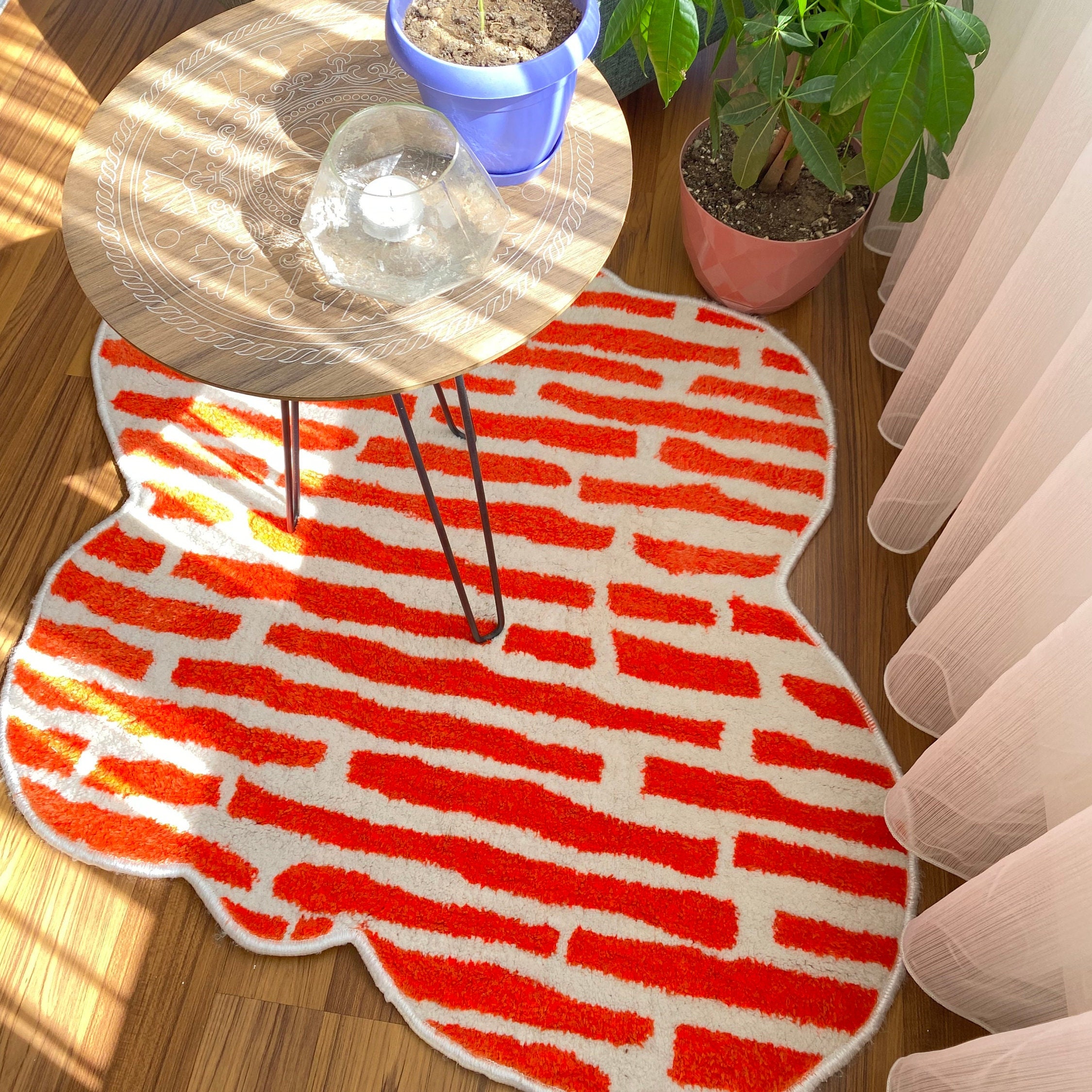 Line Orange Rug, Handmade Rug, Orange and White Rug, Decorative Non ...