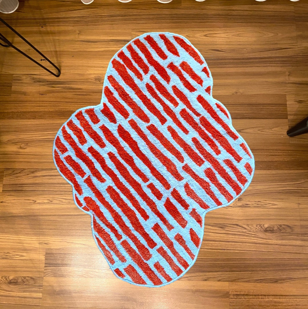 Line Orange Rug, Handmade Rug, Orange and White Rug, Decorative Non