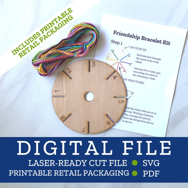 Friendship bracelet kit - DIGITAL file - Laser machine SVG to make DIY kits - Bestseller for fairs and party favors - Includes printables