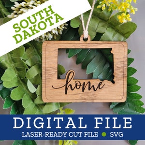 South Dakota, SD, State Home Ornament, SVG digitale Datei für Laser, Glowforge, Silhouette, Cricuit, Christmas Craft Fair Bestseller