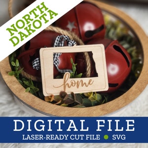 North Dakota, ND, State Home Ornament, SVG digitale Datei für Laser, Glowforge, Silhouette, Cricuit, Christmas Craft Fair Bestseller