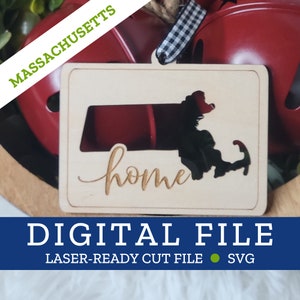 MASSACHUSETTS State Home Ornament, SVG digitale Datei für Laser, Glowforge, Silhouette, Cricuit, Christmas Craft Fair Bestseller