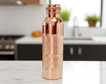Pure Copper Bottle, Designer Copper Water Bottle, Unique Design, Artisan Copper Water Bottle, Perfect Gift,
