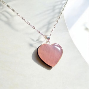 Rose Quartz Heart Pendants, 925 Sterling Silver Pendant,Pendant Necklace, Elegant Silver Pendant, Gemstone Pendant, Boho Pendant, Gift