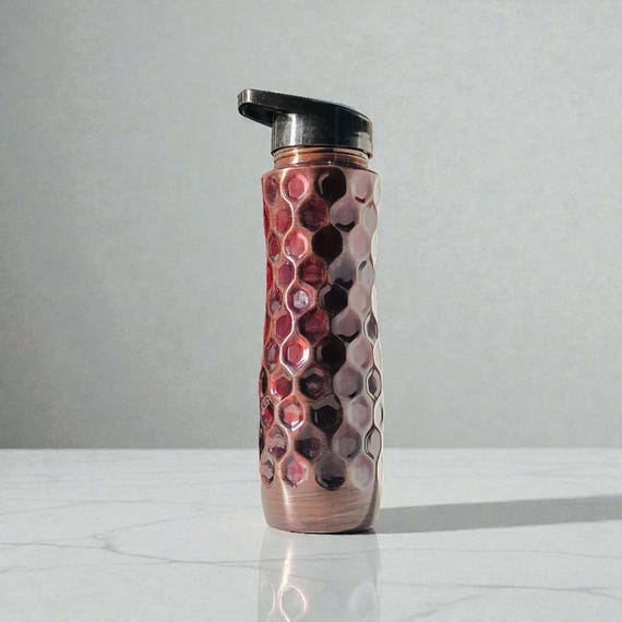 Pure Copper Water Bottle, Hammered Antique Design, Artisan Sipper Hydration