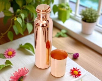 Pure Plain Copper Bottle, Designer Copper Water Bottle, Unique Design, Artisan Copper Water Bottle, Perfect Gift, Ayurvedic Copper Bottle