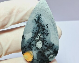 Rare Maligano Jasper Cabochon, Dendritic Gemstone, Handmade Loose Stone (49x27mm, 58 Cts)