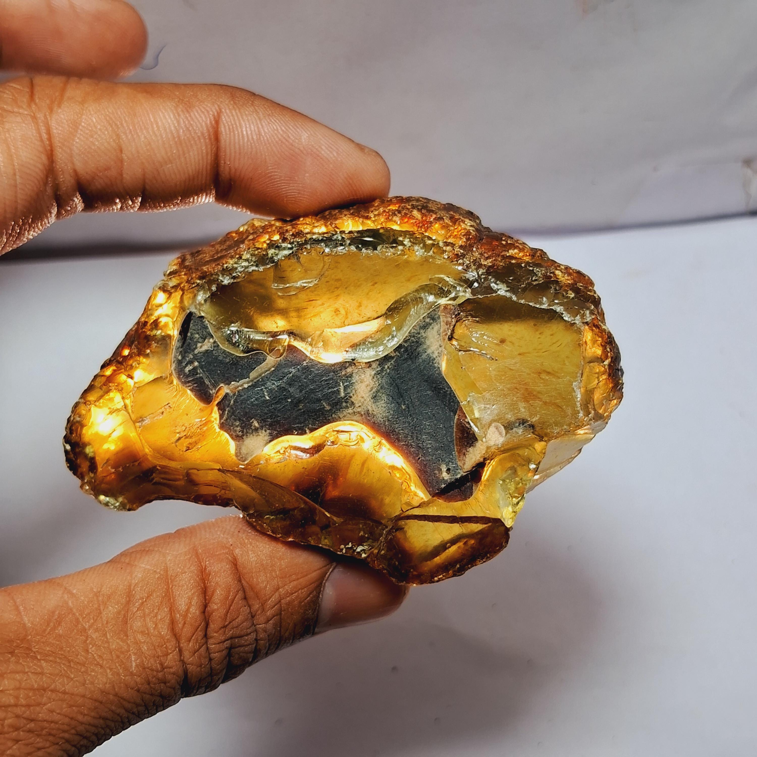 ❇洞窟の宝石♉レクライ⭐琥珀色のクリスタル❄ケウ♋神聖物質♊プラクルアン✨ 原石ゴールデンアンバー宝石カボション：ヒーリングクリスタル（234