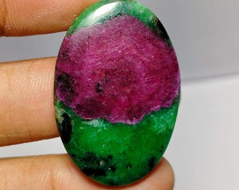 Ruby zoisite Cabochon: Natural Ruby Gemstone Pendant (68 Carat,  38X25 MM)