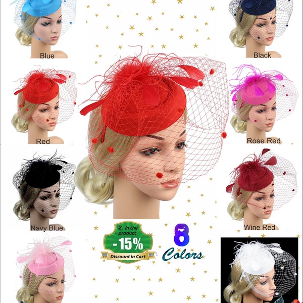 Fascinator De Mariage Avec Fleurs Et Voile - Bleu/noir, Accessoire Cérémonie