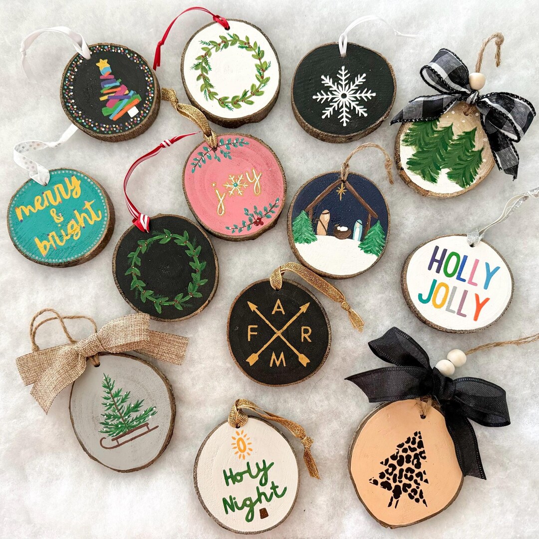 Hand Painted Wood Slice Christmas Ornament | Rustic Holiday Decorations ...