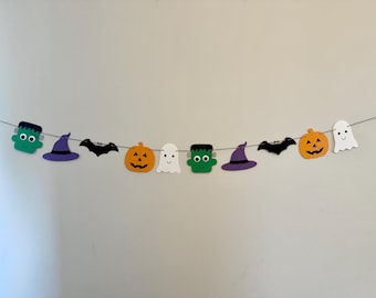 Halloween Witch Monster Bat Jack-o-lantern Ghost Garland | Spooky Fun Banner | Mantle Party Decor | Photo Prop