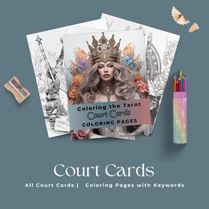 Tarot Coloring Book Digital | Páginas para colorir | Cartas da corte | Páginas para colorir de cartas de tarô | Palavras-chave de tarô | Colorir seu próprio tarô