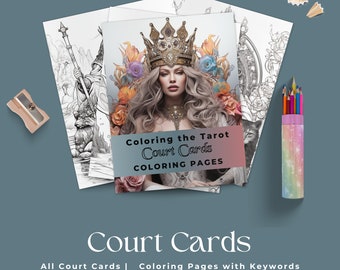 Tarot Court Cards Coloring Book | Grayscale Printable (PDF)