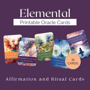Cartes d'affirmation et de rituel de magie élémentaire | Feu, eau, air, terre | Grimoire | Éléments magiques |  Cartes d'affirmation |  Rituels de guérison