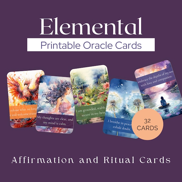 Elemental Magic Affirmation & Ritual Cards | Fire, Water, Air, Earth | Grimoire  | Magical Elements |  Affirmation Cards  |  Healing Rituals