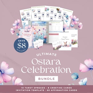 Ostara Bundle | Ostara Greeting Cards | Ostara Tarot Spreads | Invitation Template | Ostara Affirmation Cards | Spring Equinox | HPT105