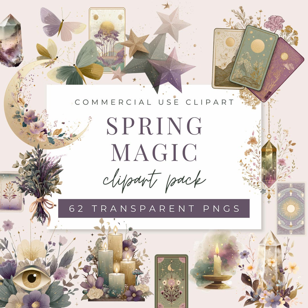 Spring Magic Clipart Pack | Celestial Botanicals, Crystals, Tarot ...