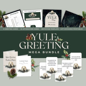 Yule Greeting Mega Bundle | Yule Greeting Cards | Party Invitation Template | Yule Gift Exchange | Yule Affirmation Cards & Decor HPT101