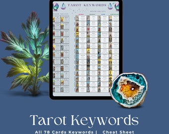 Palabras clave del tarot para imprimir, hoja de trucos del tarot para imprimir, cartas del tarot con significados para imprimir, cartas del tarot con significados, arte mural del tarot para imprimir