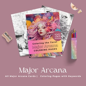 Libro para colorear de tarot digital / Páginas para colorear / Arcanos mayores / Páginas para colorear de cartas del tarot / Palabras clave del tarot / Colorea tu propio tarot