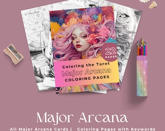 Tarot Major Arcana Coloring Book | Printable Pages with Keywords (Digital Download)