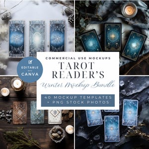 40 - Paquete de maquetas de cartas del tarot / Maquetas de cartas del oráculo / Baraja de cartas del tarot PNG / Maqueta de cartas del oráculo / Paquete de cartas del tarot PNG / Azul invierno