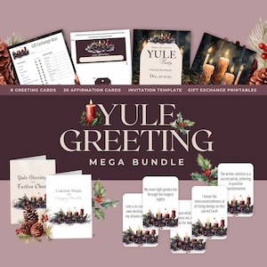 Yule Greeting Mega Bundle | Yule Greeting Cards | Party Invitation Template | Yule Gift Exchange | Yule Affirmation Cards & Decor HPT102