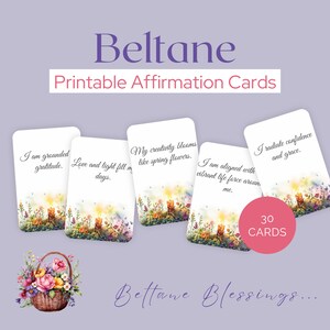 Cartões de Afirmação Beltane - Download Digital - Conjunto de 30 - Afirmações para Imprimir, Cartão de Afirmação Pagã, Cartões de Arte de Primavera HPT106