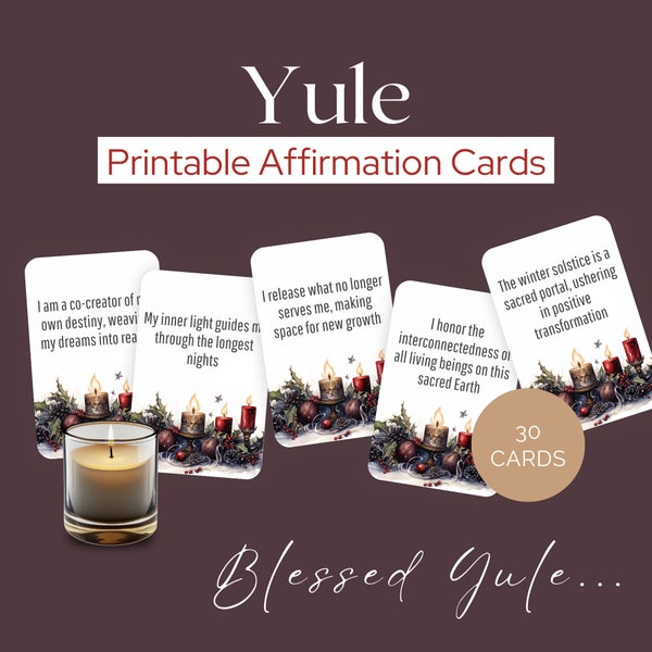 Yule Affirmation Cards - Digital Download - Set of 30 - Printable Affirmations, Pagan Xmas Card, Pagan Yule, Christmas Art Cards HPT102