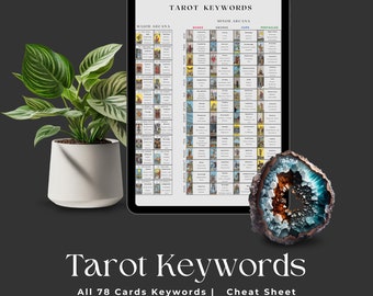 Palabras clave del tarot para imprimir, hoja de trucos del tarot para imprimir, cartas del tarot con significados para imprimir, cartas del tarot con significados, arte mural del tarot para imprimir