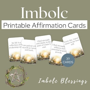 Cartões de Afirmação Imbolc - Download Digital - Conjunto de 30 - Afirmações para Imprimir, Cartão de Afirmação Pagã, Cartões de Arte do Sabbath HPT103