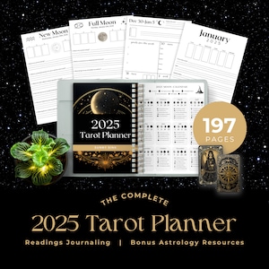 Planificador astrológico de la Luna del Tarot 2025 / Libro electrónico de tarot imprimible / Diario diario / Lecturas mensuales / Crecimiento espiritual