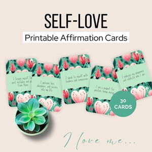 Tarjetas de afirmación de amor propio para imprimir, tarjetas de afirmación positiva, set de corazones de cuidado personal para San Valentín, descarga digital, PDF, día de San Valentín