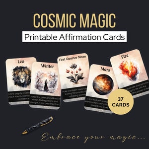 Baraja de oráculos Astrología / Cartas de afirmación de magia cósmica / Afirmaciones positivas, Cartas de arte astrológico, cartas imprimibles