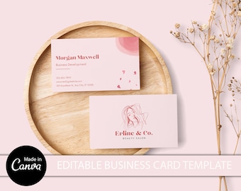 Business Cards Template, Feminine Beauty Card Design for Beauty Professionals, Estheticians, Cosmetologists, Spa & Nail Salon