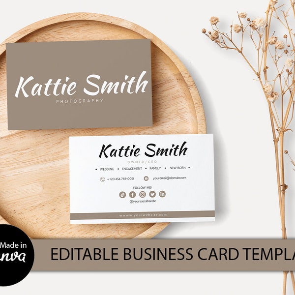 Photography Business Card Template, Photoshop Template, Horizontal Wedding Business Card, Wedding Boho Business Card, Marketing Brochure