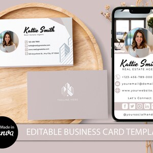 Sjabloon voor digitale visitekaartjes, onroerend goed visitekaartje, Canva-sjabloon, sjabloon voor visitekaartjes, aangepast visitekaartje