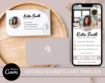 Digital Business Card Set Template, Real Estate Business Card, Canva Template, Business Card Template, Custom Business Card